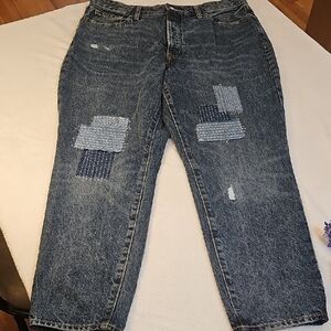 Old Navy O.G. Straight Distressed Patchwork Jeans Size 16